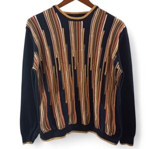 VTG Men’s Coogi-Style 3D Design Navy Crewneck Sweater Size Large